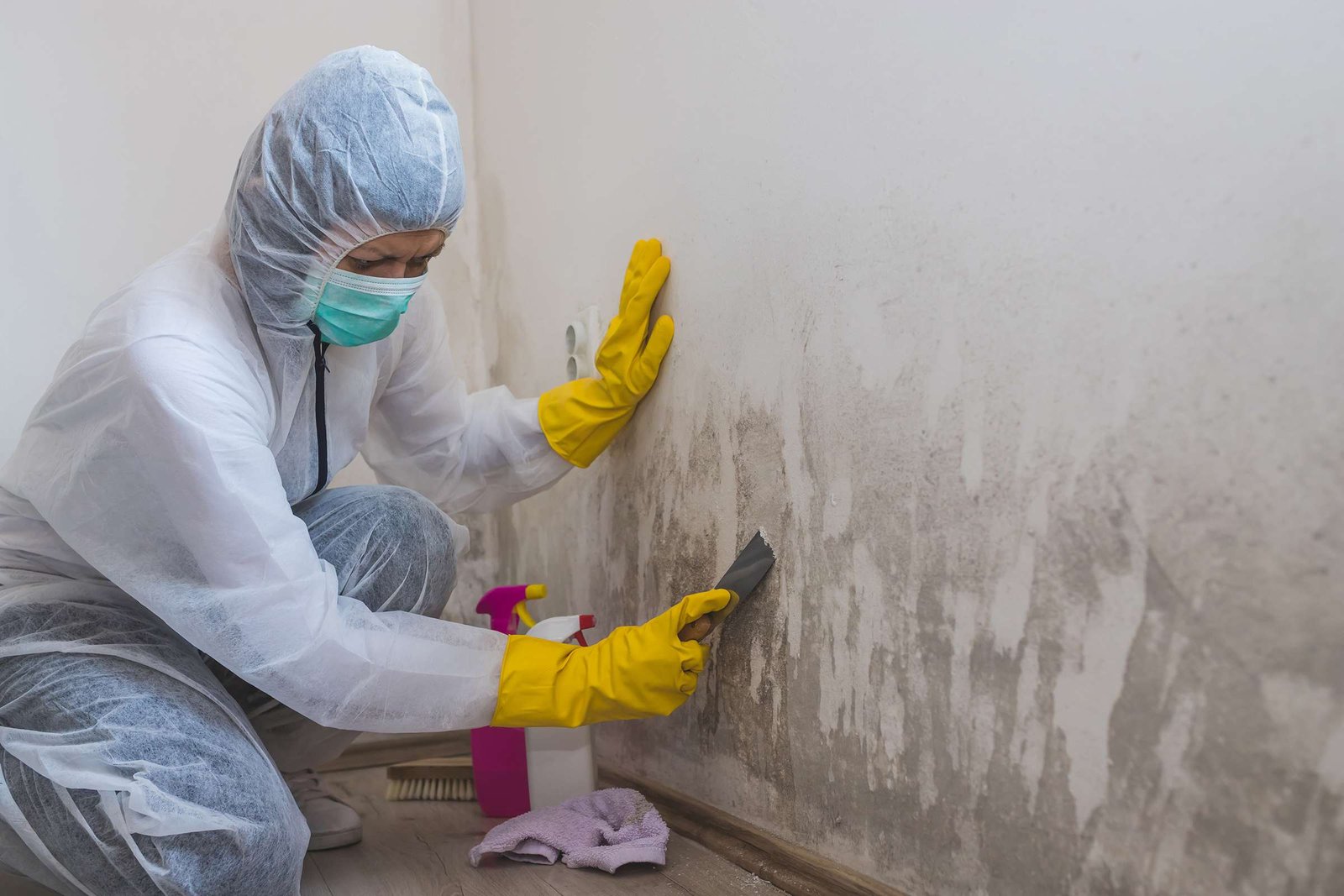 Person cleaning Mold Remediation