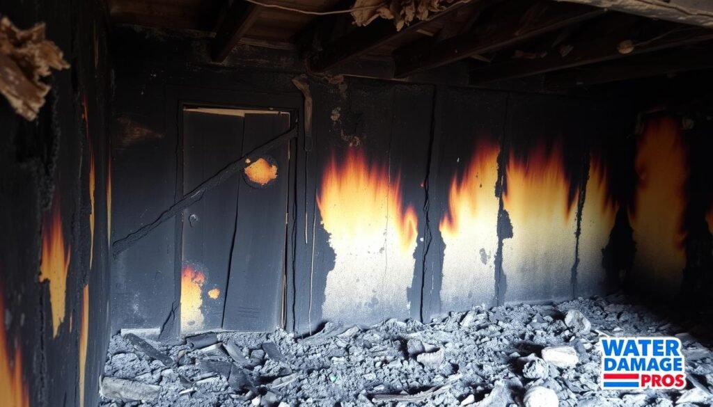 Charred surfaces as signs of fire damage