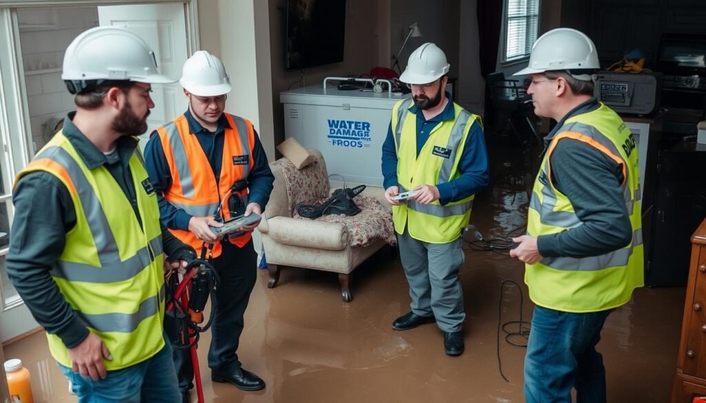 Property Restoration Contractors assessing damage